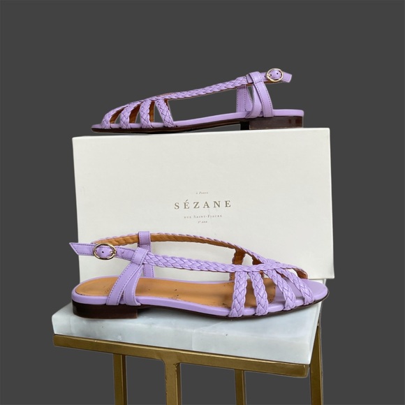 SEZANE Lilac Lavender Purple Braided Leather Open Toe Natacha Low Sandals 39 - Picture 4 of 17